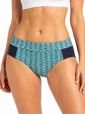 Athleta Bikini Bottoms L Blue Geometric Mid Rise Lined Swim Moderate
